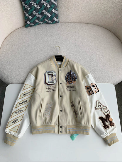 「#3484」OFF-WHITE xAc Milan FW22 Collaborative Colorblock Baseball Jacket