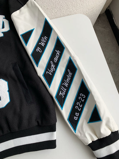 「#3485」OFF-WHITE xAc Milan FW22 Collaborative Colorblock Baseball Jacket