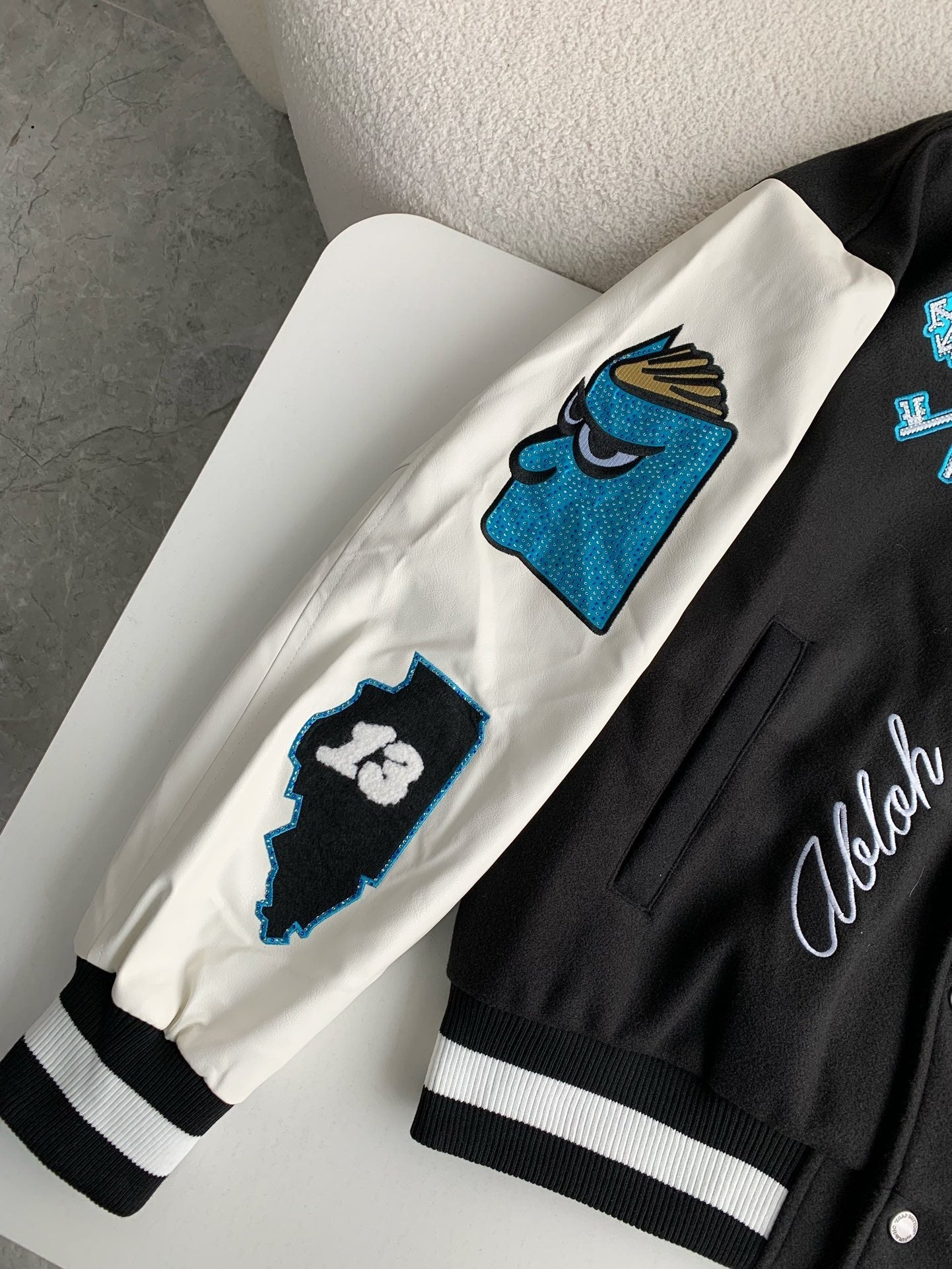 「#3485」OFF-WHITE xAc Milan FW22 Collaborative Colorblock Baseball Jacket