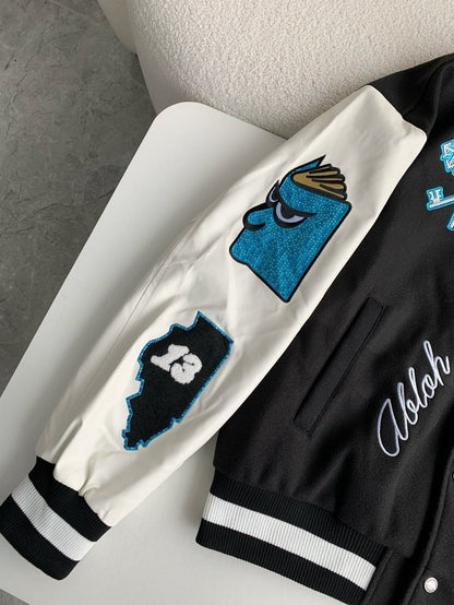 「#3485」OFF-WHITE xAc Milan FW22 Collaborative Colorblock Baseball Jacket