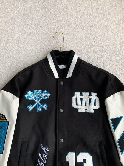 「#3485」OFF-WHITE xAc Milan FW22 Collaborative Colorblock Baseball Jacket
