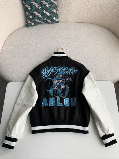 「#3485」OFF-WHITE xAc Milan FW22 Collaborative Colorblock Baseball Jacket