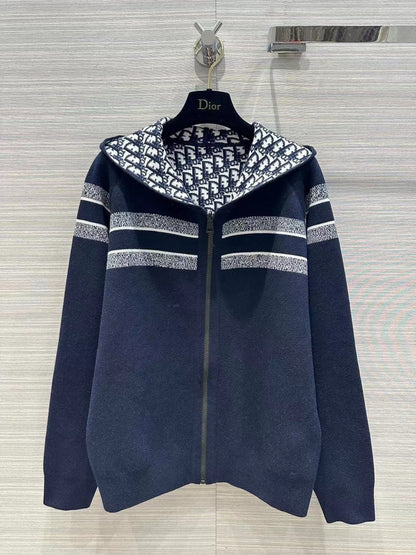 「#3496」Dior all-over jacquard reversible wool zip-up hoodie