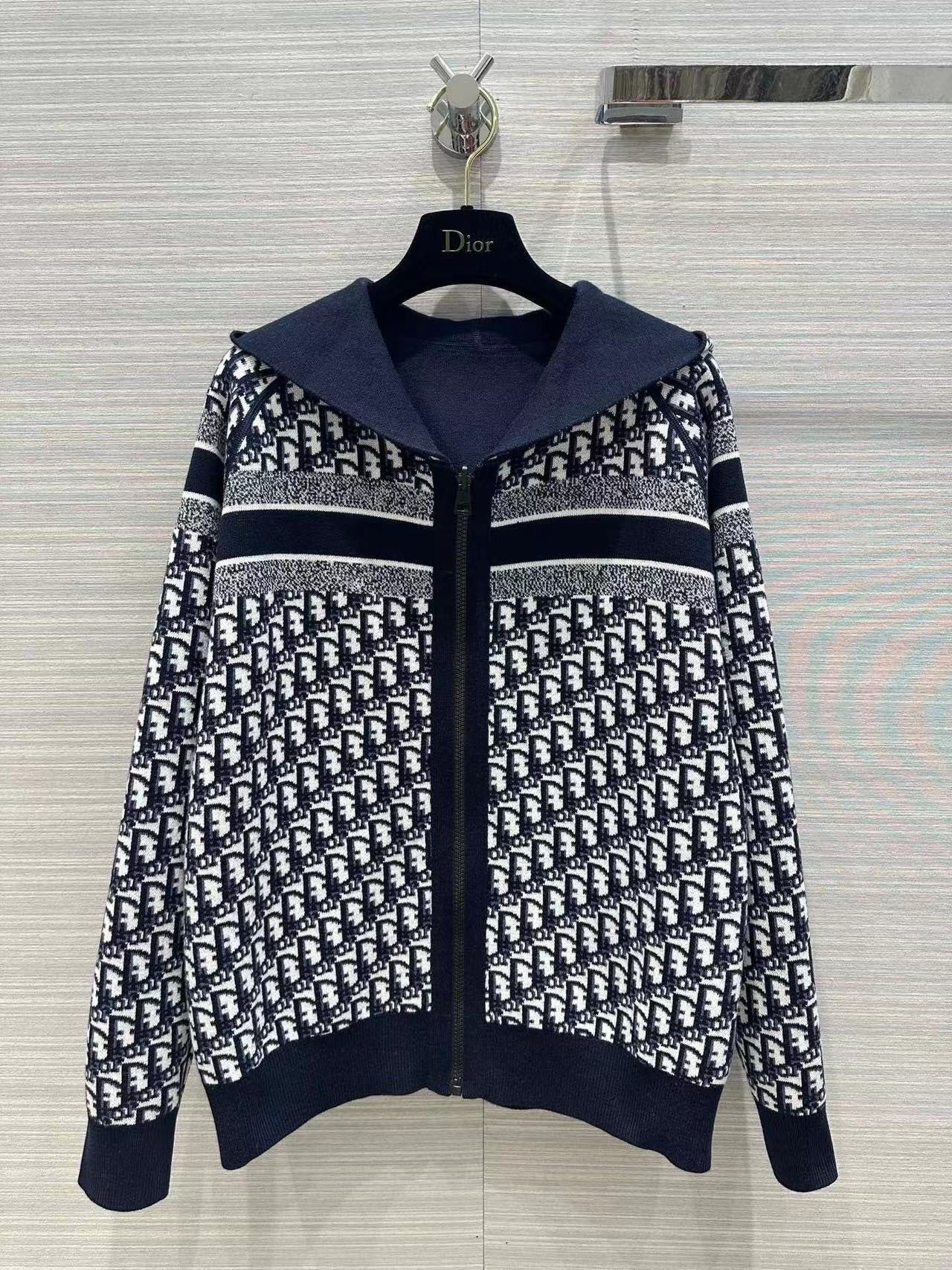 「#3496」Dior all-over jacquard reversible wool zip-up hoodie