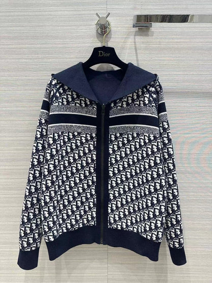 「#3496」Dior all-over jacquard reversible wool zip-up hoodie