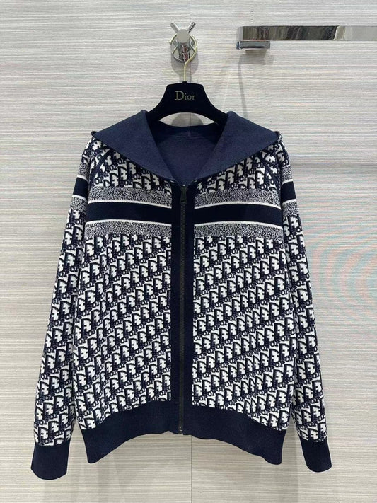 「#3496」Dior all-over jacquard reversible wool zip-up hoodie