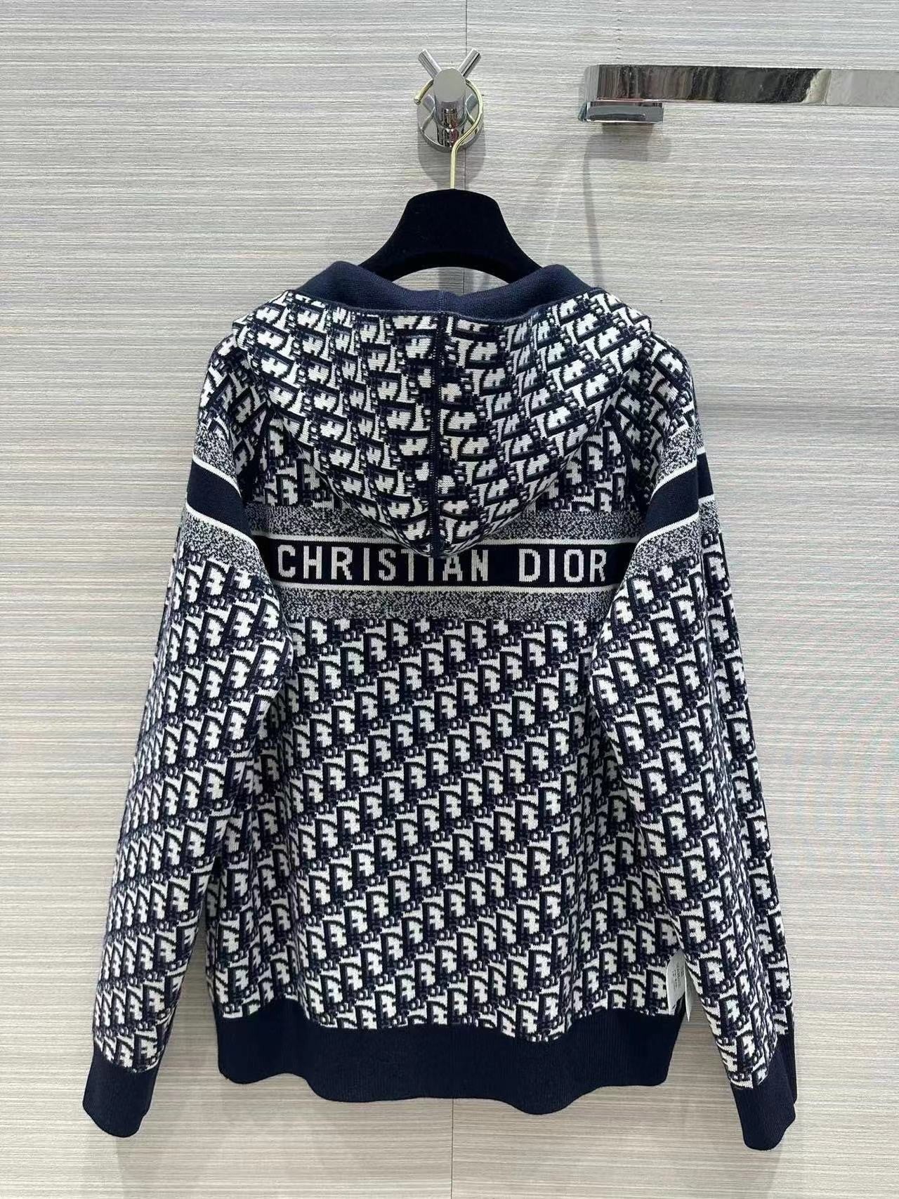 「#3496」Dior all-over jacquard reversible wool zip-up hoodie