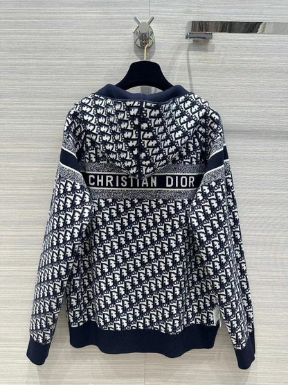 「#3496」Dior all-over jacquard reversible wool zip-up hoodie