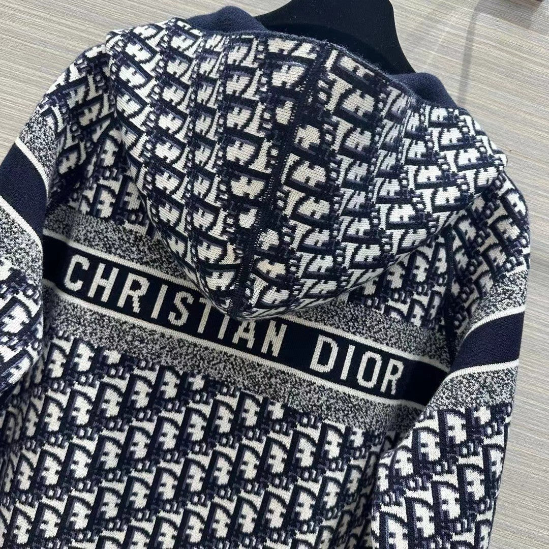 「#3496」Dior all-over jacquard reversible wool zip-up hoodie