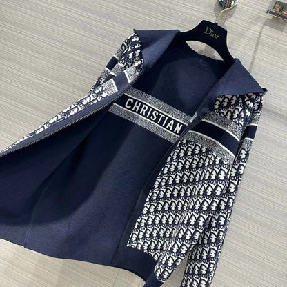 「#3496」Dior all-over jacquard reversible wool zip-up hoodie