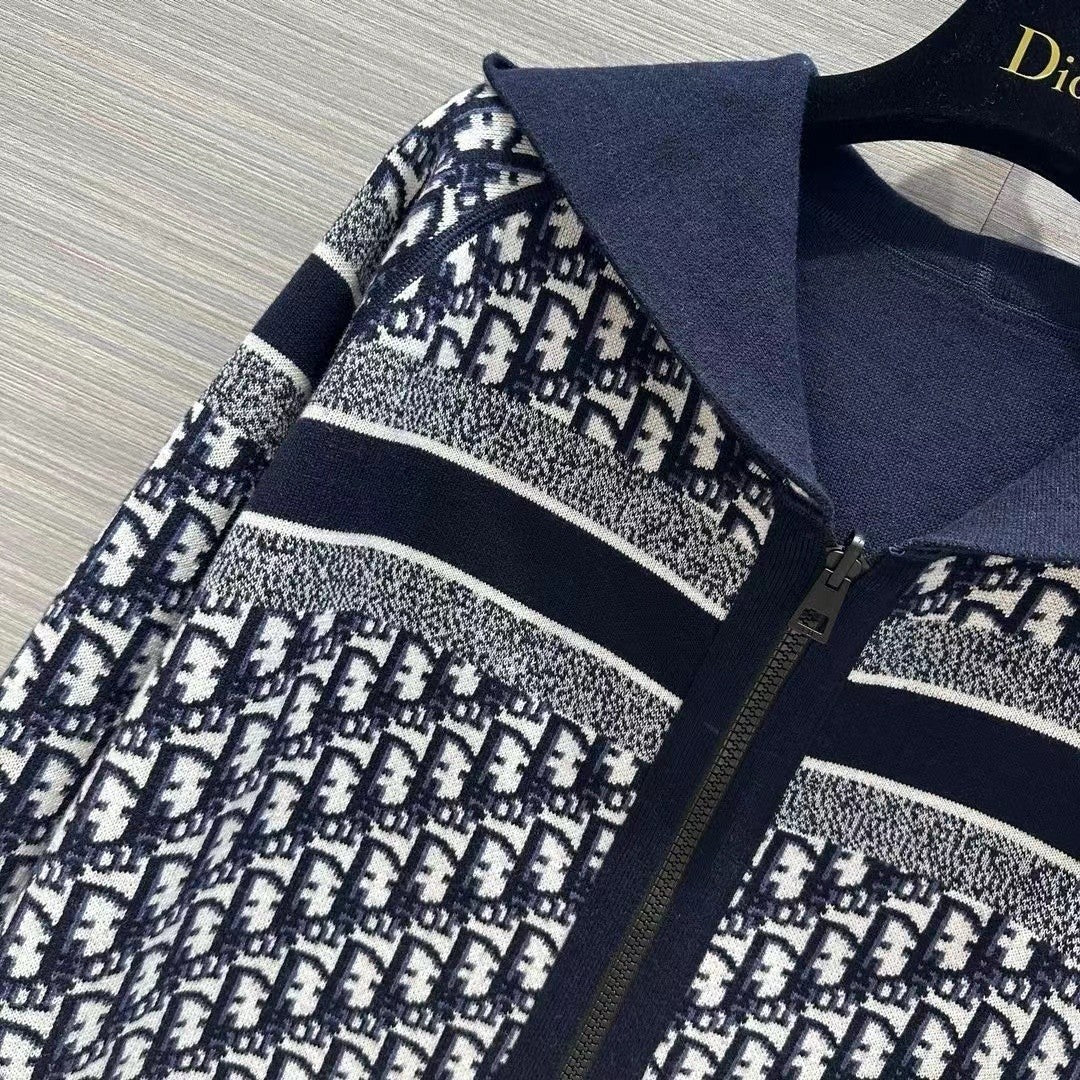 「#3496」Dior all-over jacquard reversible wool zip-up hoodie