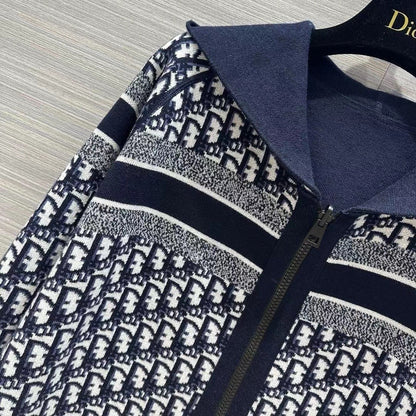 「#3496」Dior all-over jacquard reversible wool zip-up hoodie