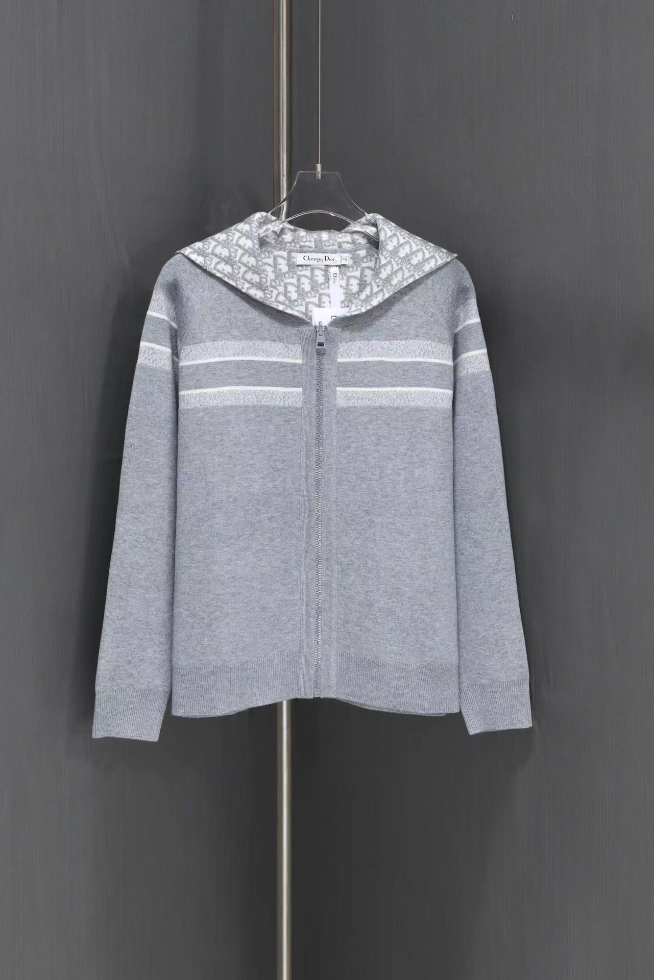 「#3498」Dior all-over jacquard reversible wool zip-up hoodie