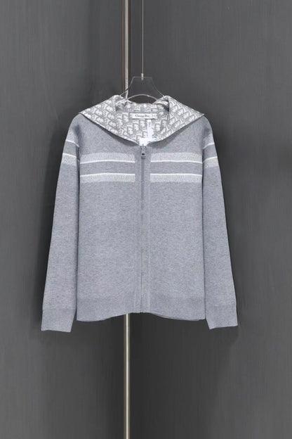 「#3498」Dior all-over jacquard reversible wool zip-up hoodie