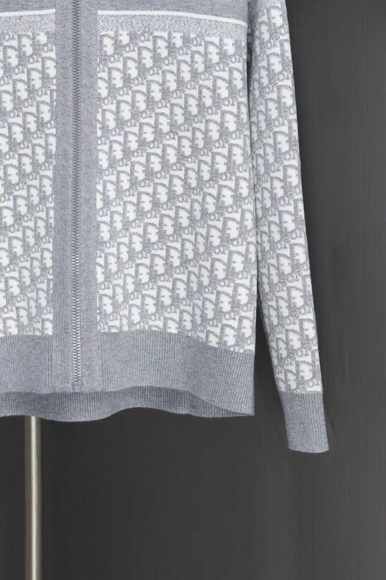 「#3498」Dior all-over jacquard reversible wool zip-up hoodie