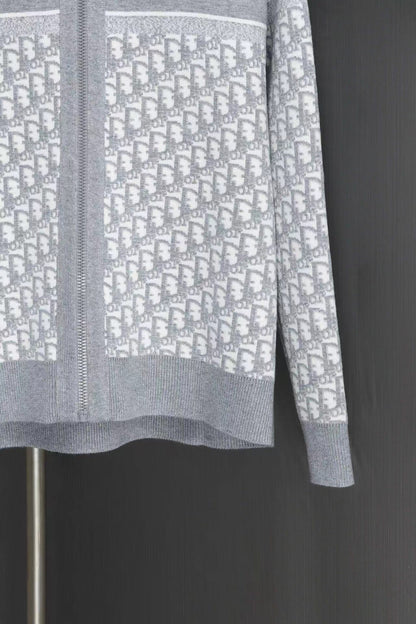 「#3498」Dior all-over jacquard reversible wool zip-up hoodie