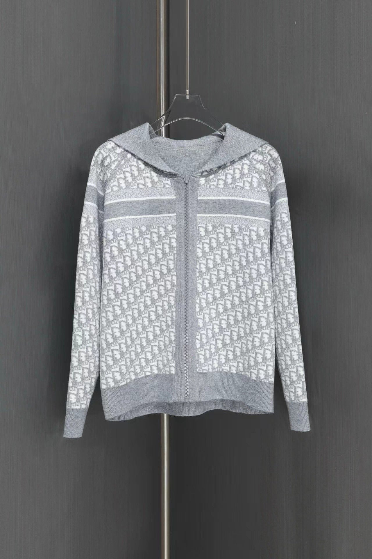 「#3498」Dior all-over jacquard reversible wool zip-up hoodie