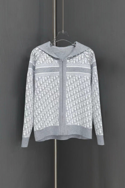 「#3498」Dior all-over jacquard reversible wool zip-up hoodie