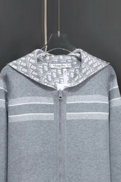 「#3498」Dior all-over jacquard reversible wool zip-up hoodie