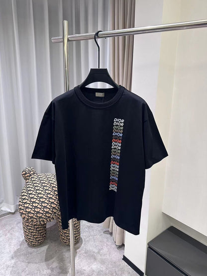 「#3542」Dior24ss rainbow letter round neck short sleeve