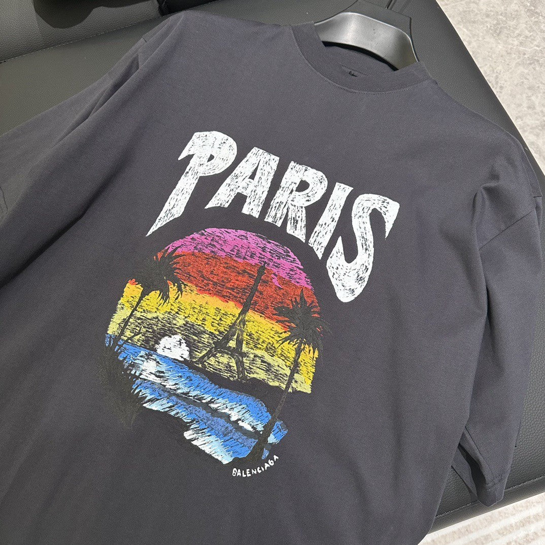 「#3543」Balenciaga 24ss sunset coconut tree tower short sleeve
