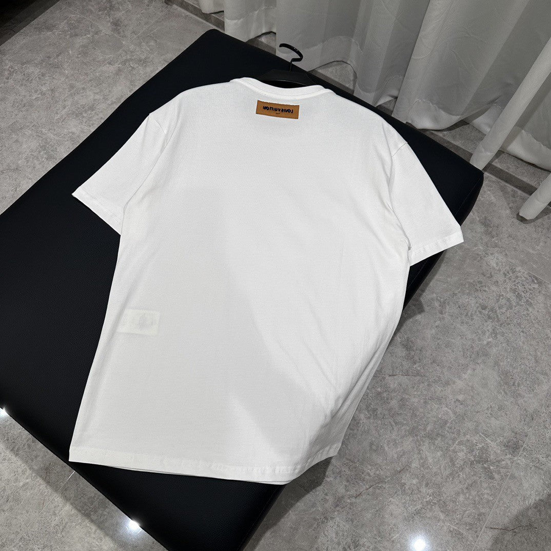 「#3544」Louis Vuitton 24ss pearl lettering embroidered round neck T-shirt