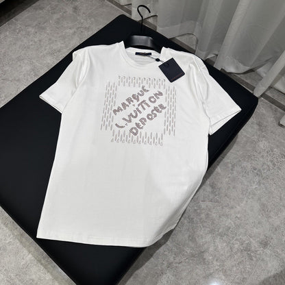 「#3544」Louis Vuitton 24ss pearl lettering embroidered round neck T-shirt