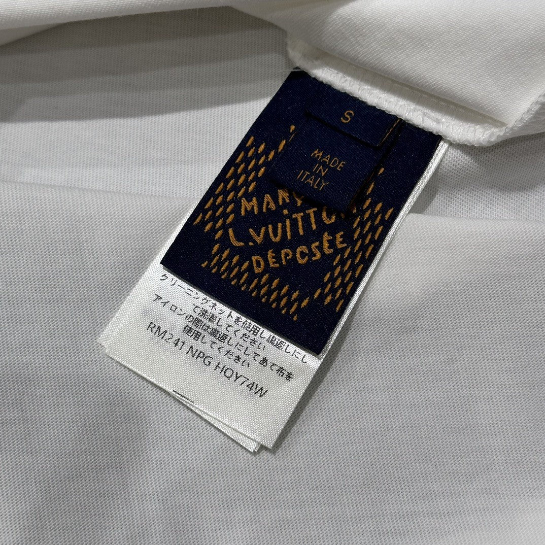 「#3544」Louis Vuitton 24ss pearl lettering embroidered round neck T-shirt