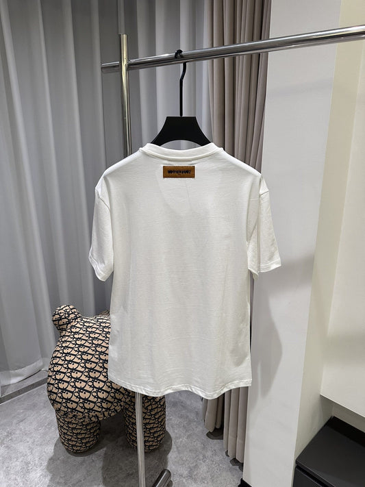 「#3544」Louis Vuitton 24ss pearl lettering embroidered round neck T-shirt
