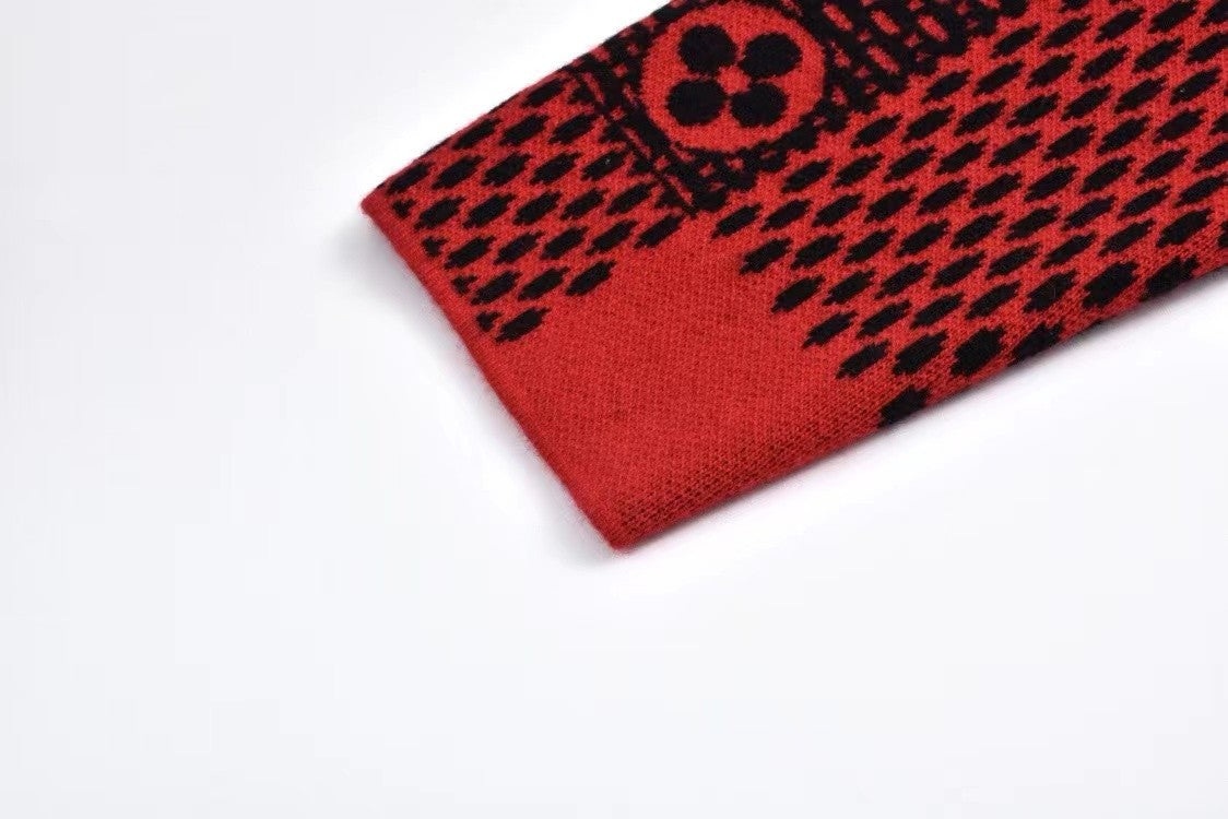 「#3560」Louis Vuitton 24fw black and red checkered jacquard crew neck sweater