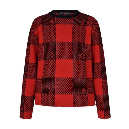 「#3560」Louis Vuitton 24fw black and red checkered jacquard crew neck sweater