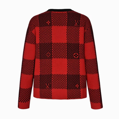 「#3560」Louis Vuitton 24fw black and red checkered jacquard crew neck sweater