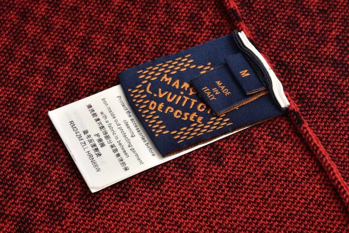 「#3560」Louis Vuitton 24fw black and red checkered jacquard crew neck sweater