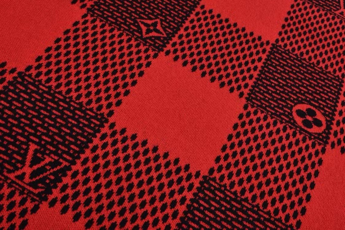 「#3560」Louis Vuitton 24fw black and red checkered jacquard crew neck sweater