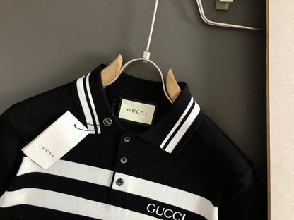 「#3571」Gucci 24 fall and winter new black and white stripes t-shirt