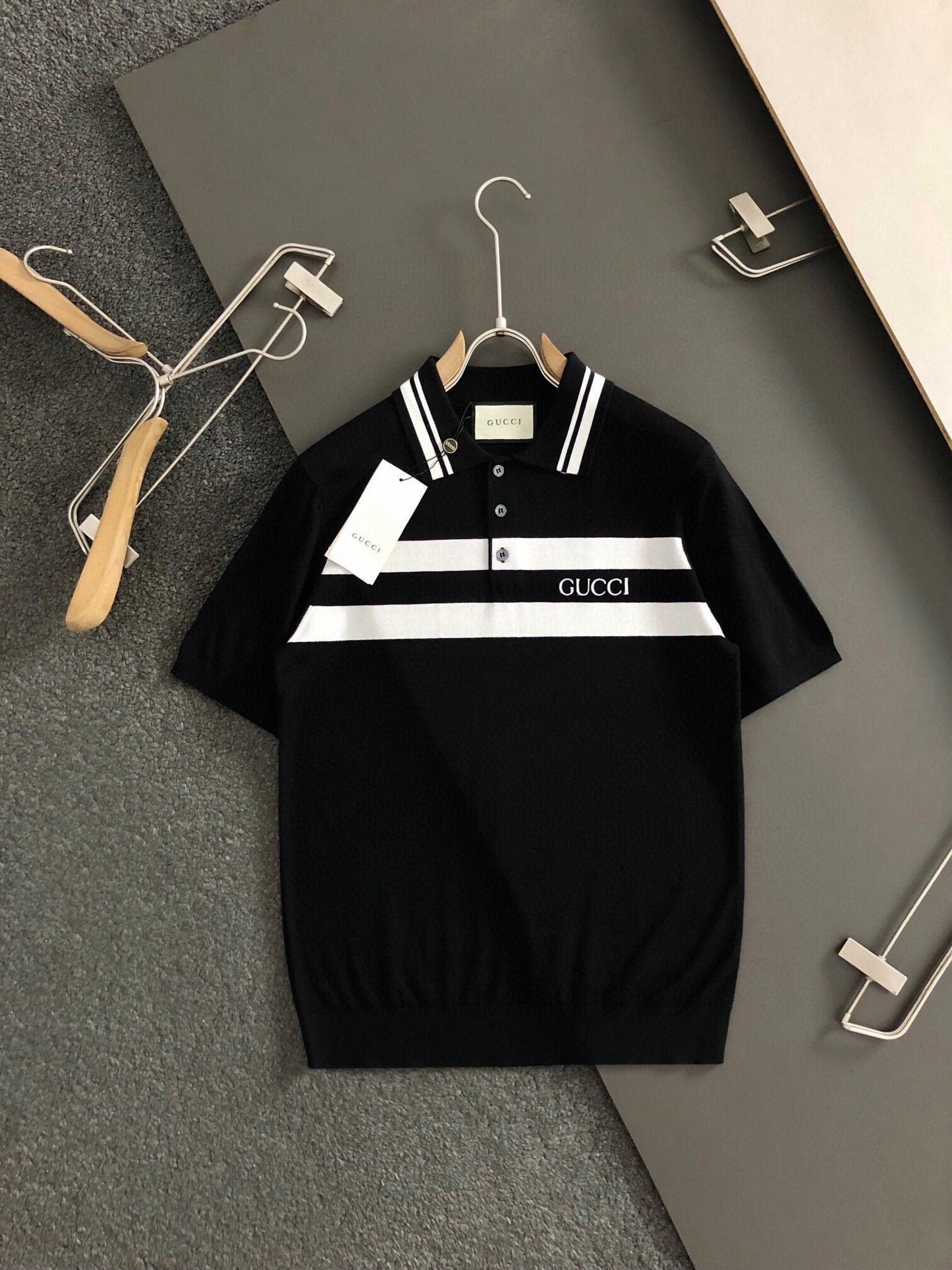 「#3571」Gucci 24 fall and winter new black and white stripes t-shirt