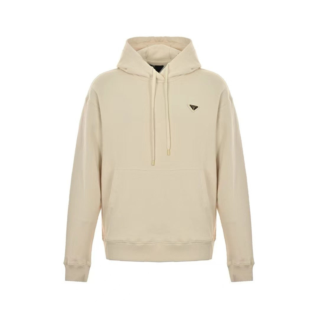 「#3595」PRADA Apricot triangle logo hooded sweatshirt