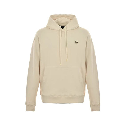 「#3595」PRADA Apricot triangle logo hooded sweatshirt