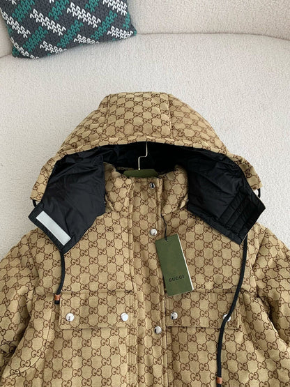 「#3851」Gucci Casual FW22 Full Print Drawstring Down Jacket
