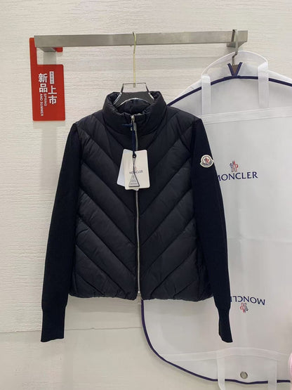 「#3869」Moncler new women's V-pattern stitching knitted sleeves stand collar down jacket