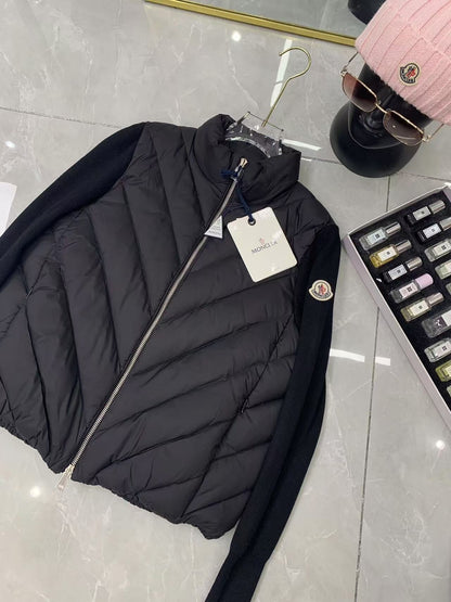 「#3869」Moncler new women's V-pattern stitching knitted sleeves stand collar down jacket