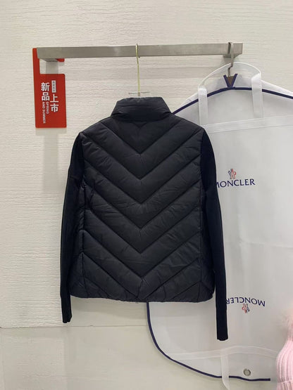 「#3869」Moncler new women's V-pattern stitching knitted sleeves stand collar down jacket