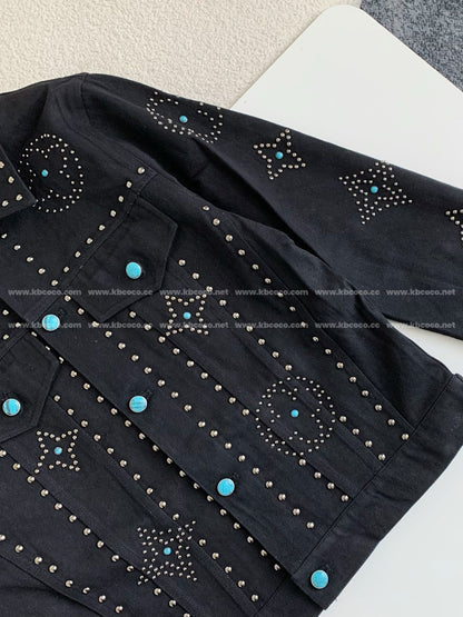 「#3763」LV turquoise rivet denim jacket