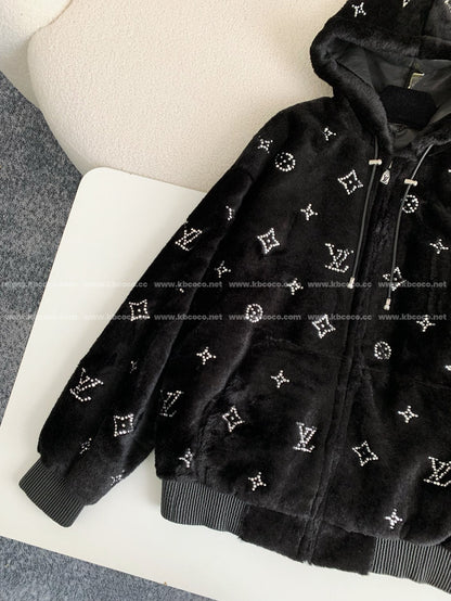 「#4073」Louis Vuitton SS25 Logo Embroidered Wool Hooded Zipper Jacket