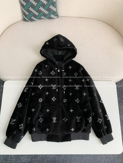 「#4073」Louis Vuitton SS25 Logo Embroidered Wool Hooded Zipper Jacket