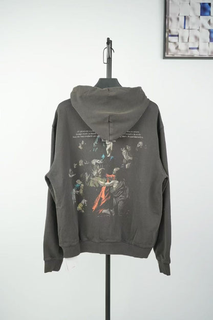 「#4216」offwhite hooded sweatshirt with psalm and Madonna print on the back
