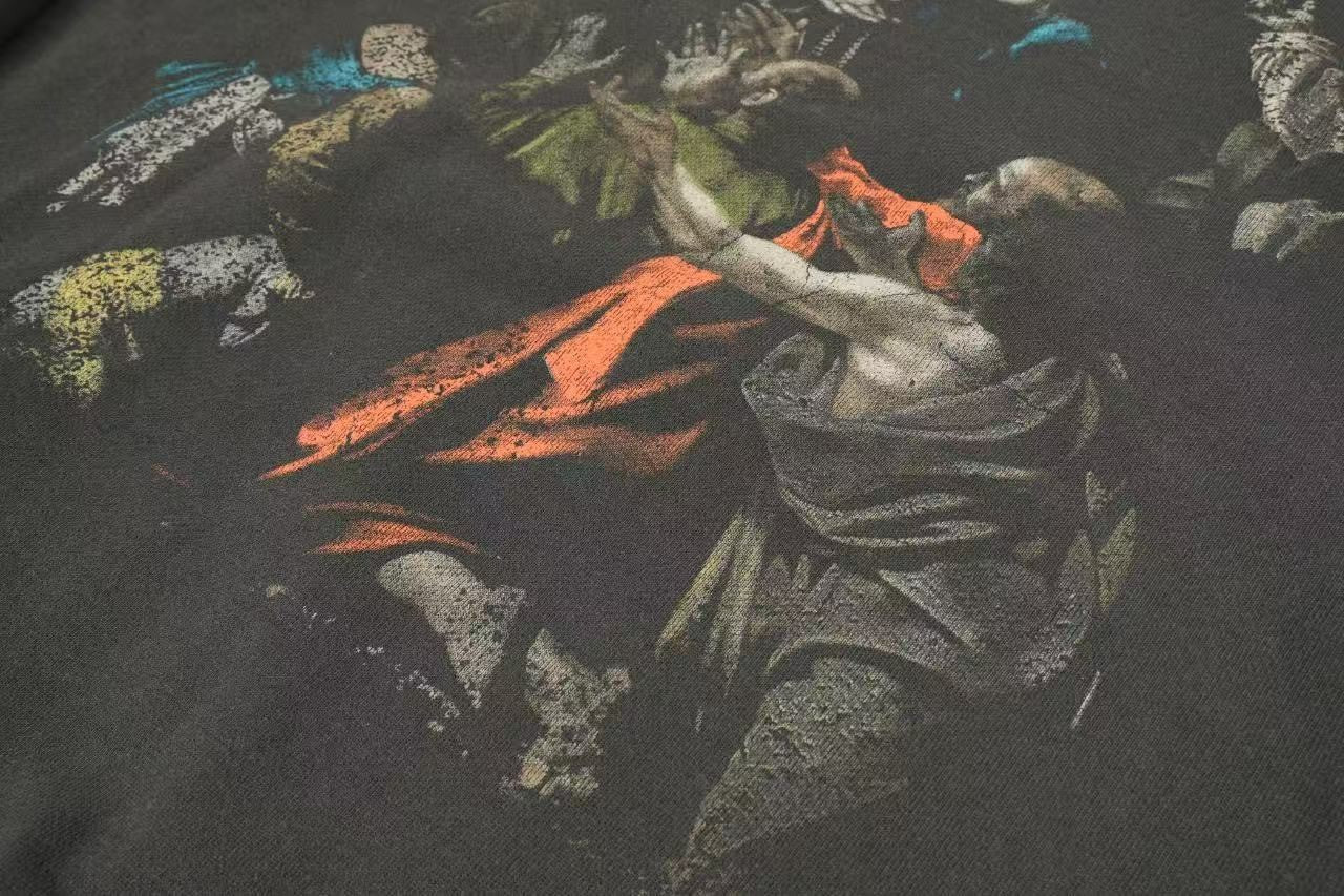 「#4216」offwhite hooded sweatshirt with psalm and Madonna print on the back