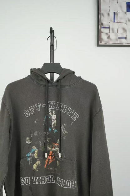 「#4217」offwhite hooded sweatshirt with psalm and Madonna print on chest