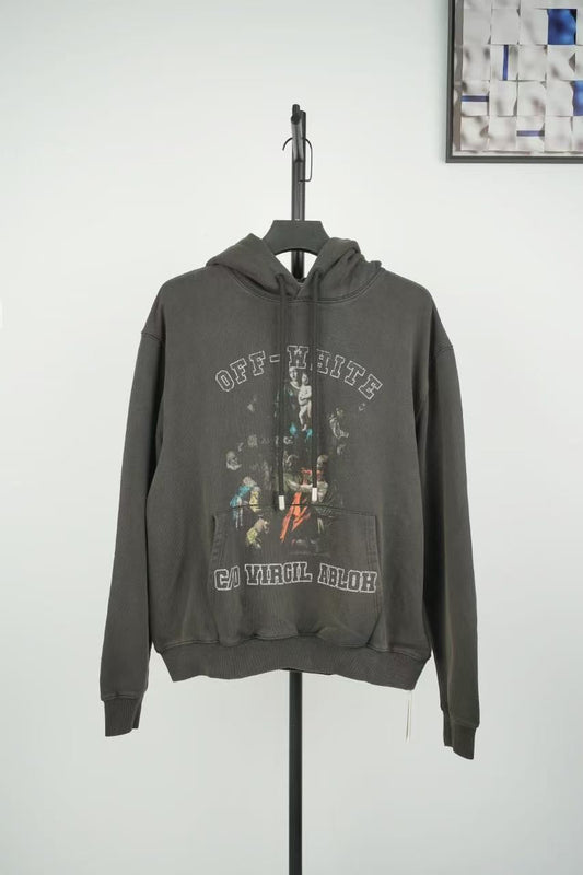 「#4217」offwhite hooded sweatshirt with psalm and Madonna print on chest