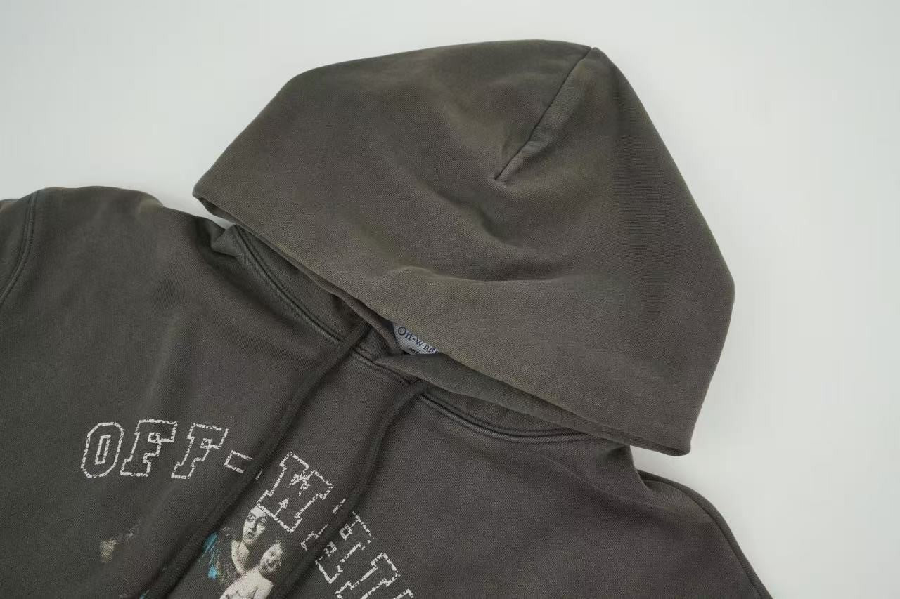 「#4217」offwhite hooded sweatshirt with psalm and Madonna print on chest